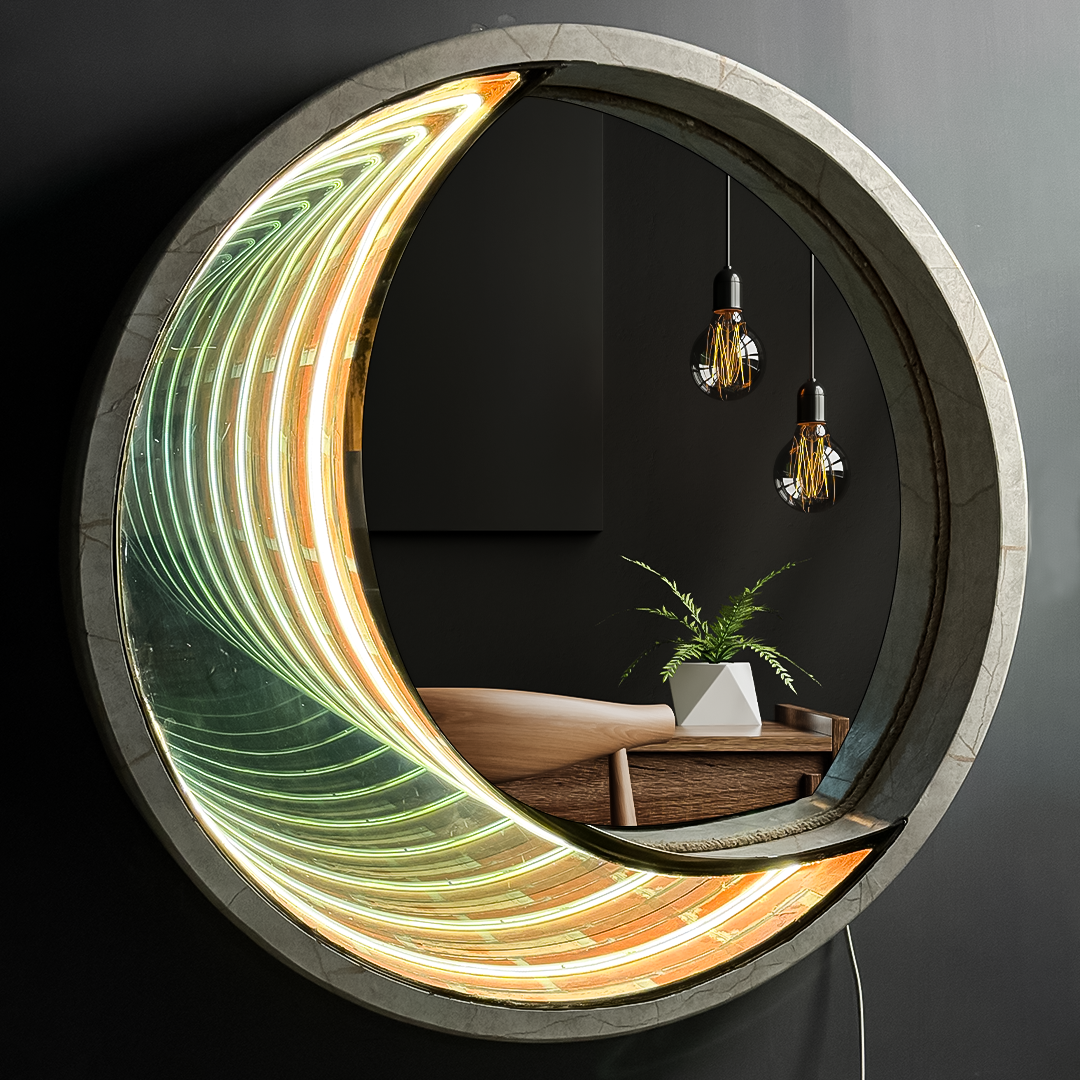 Lunar Glow Crescent Moon LED Infinity Mirror – Decorative Wall Mirror