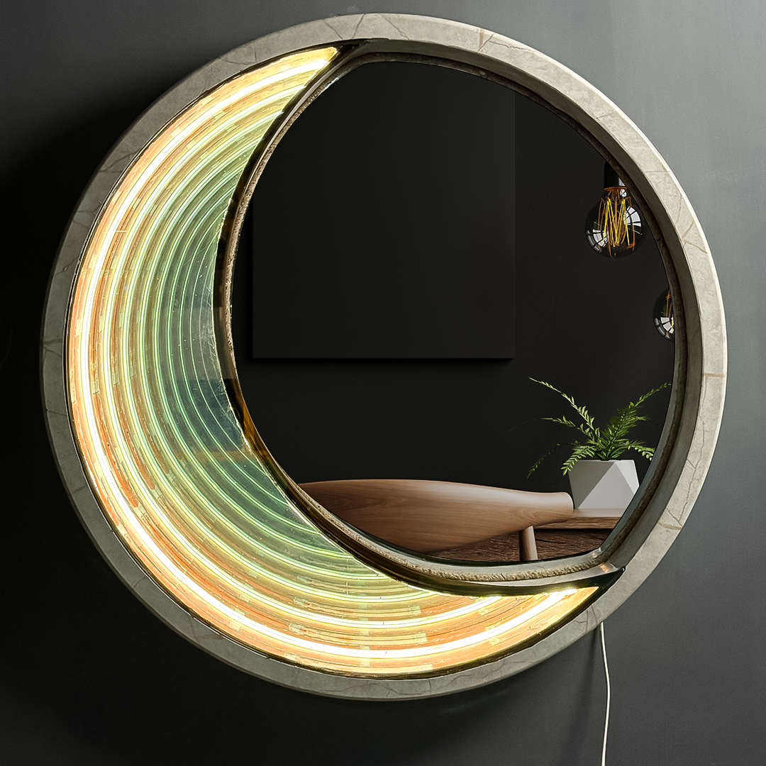Lunar Glow Crescent Moon LED Infinity Mirror – Decorative Wall Mirror