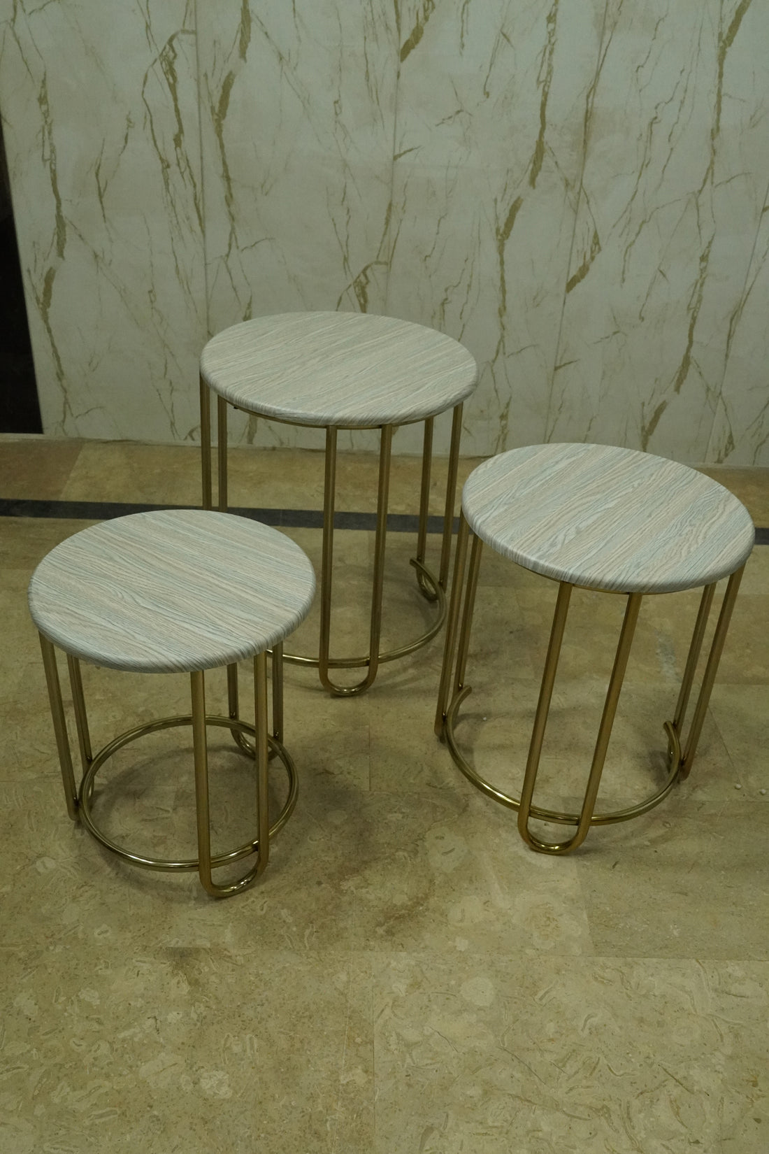 Luxury Nesting Side Tables – White Marble Finish with Gold Frame