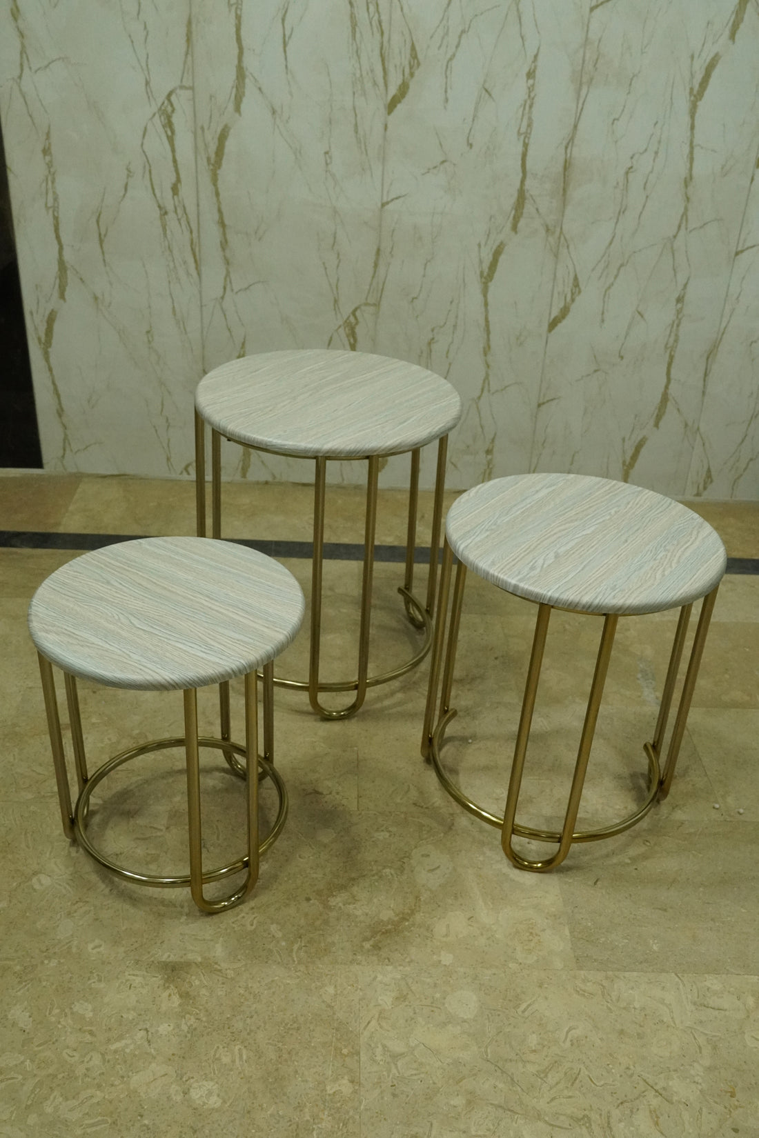 Luxury Nesting Side Tables – White Marble Finish with Gold Frame