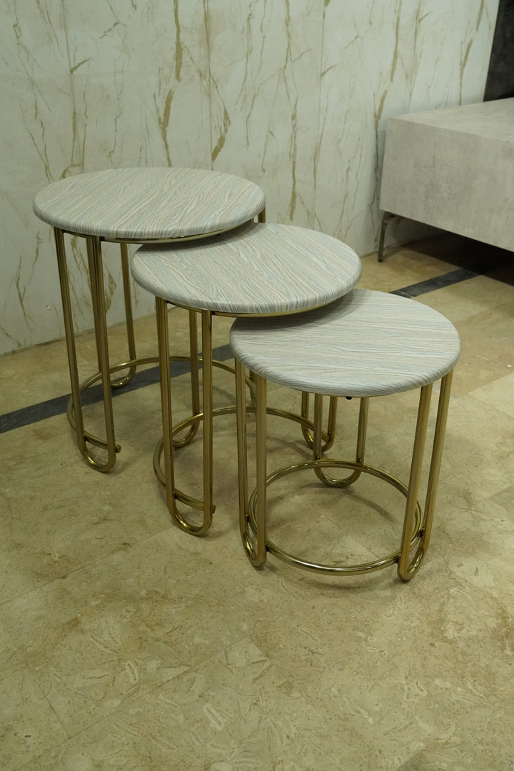 Luxury Nesting Side Tables – White Marble Finish with Gold Frame
