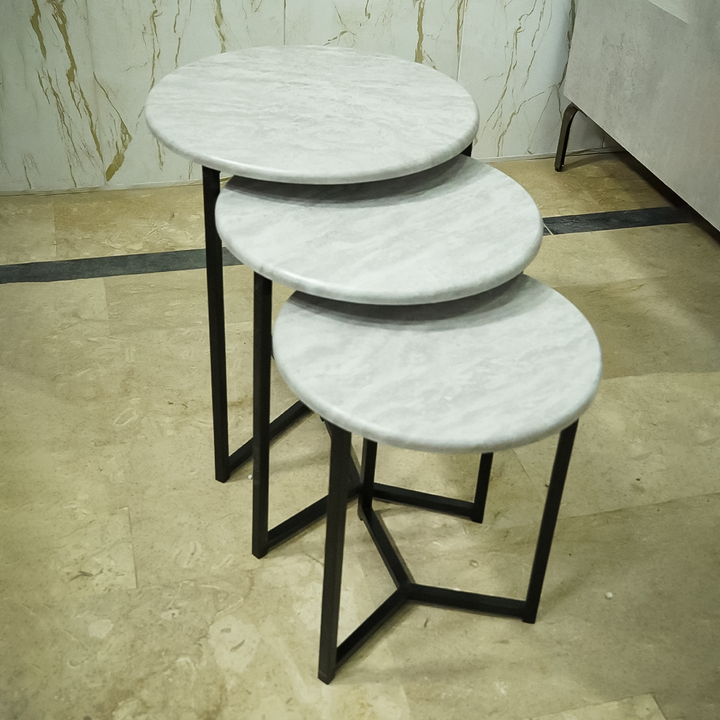 Elegant Nesting Coffee Table Set – Marble Finish Top with Sleek Metal Frame