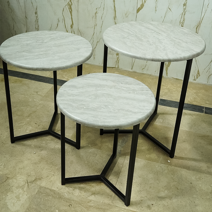Elegant Nesting Coffee Table Set – Marble Finish Top with Sleek Metal Frame